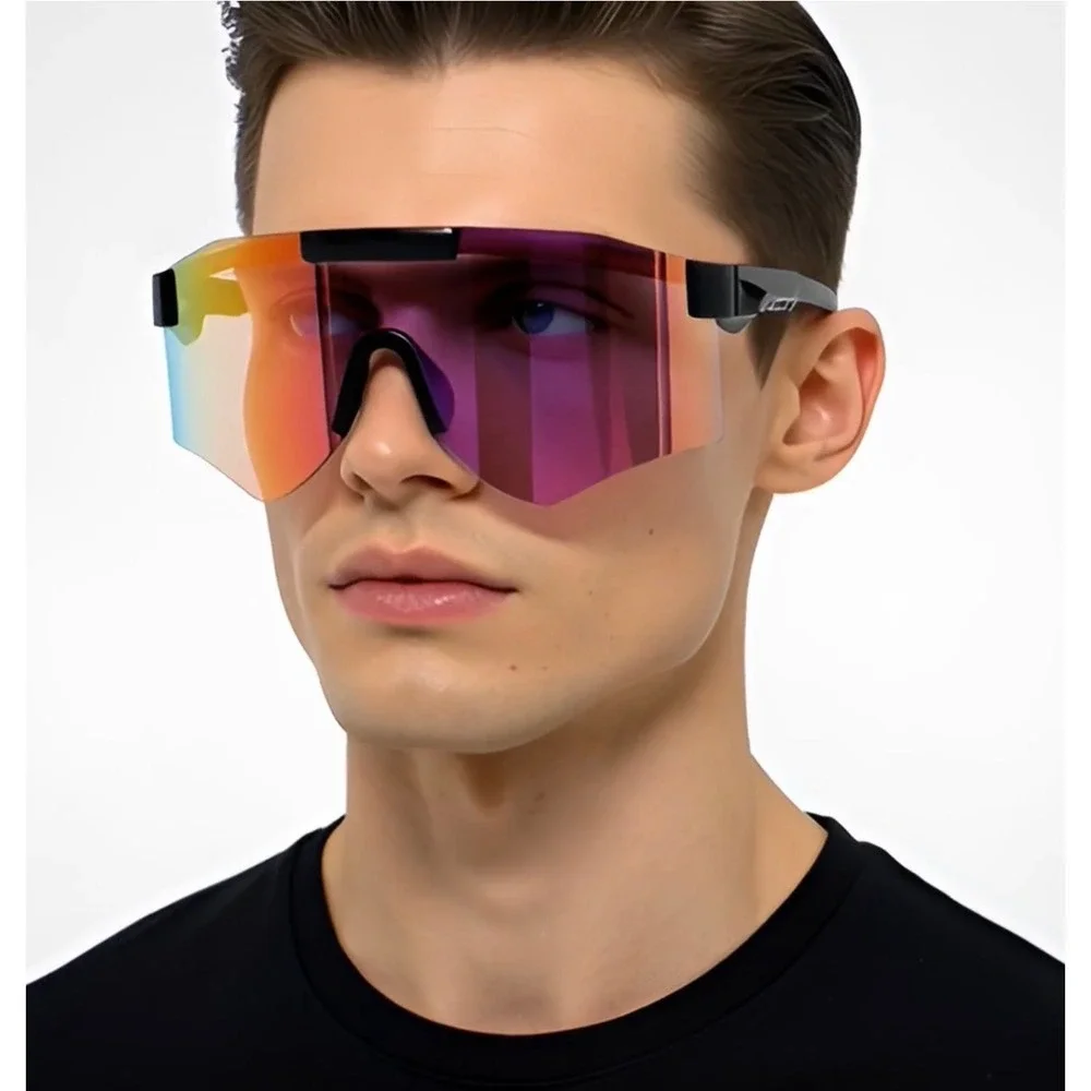 Oversized One Piece Blade Sports Shield Rimless Cycling Sunglasses Mirror Lentes